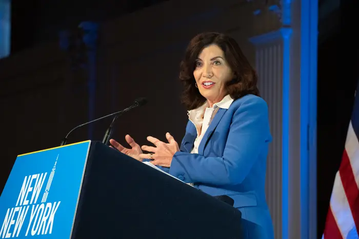 Gov. Kathy Hochul speaks at the Association for a Better New York on Dec. 14 to support a blueprint that aims to improve the city and state's economy.